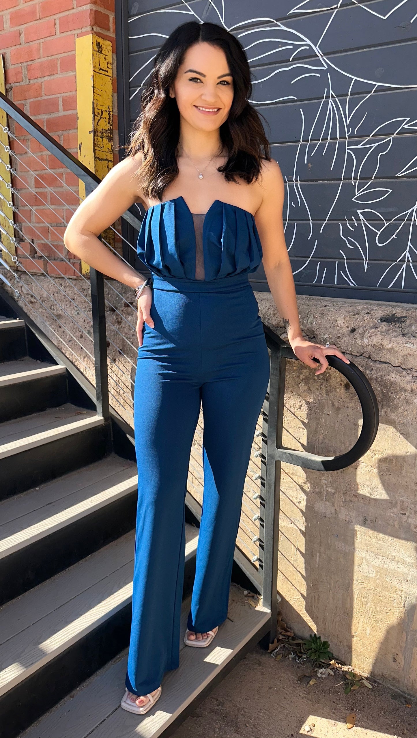 Pleated Mesh Jumpsuit