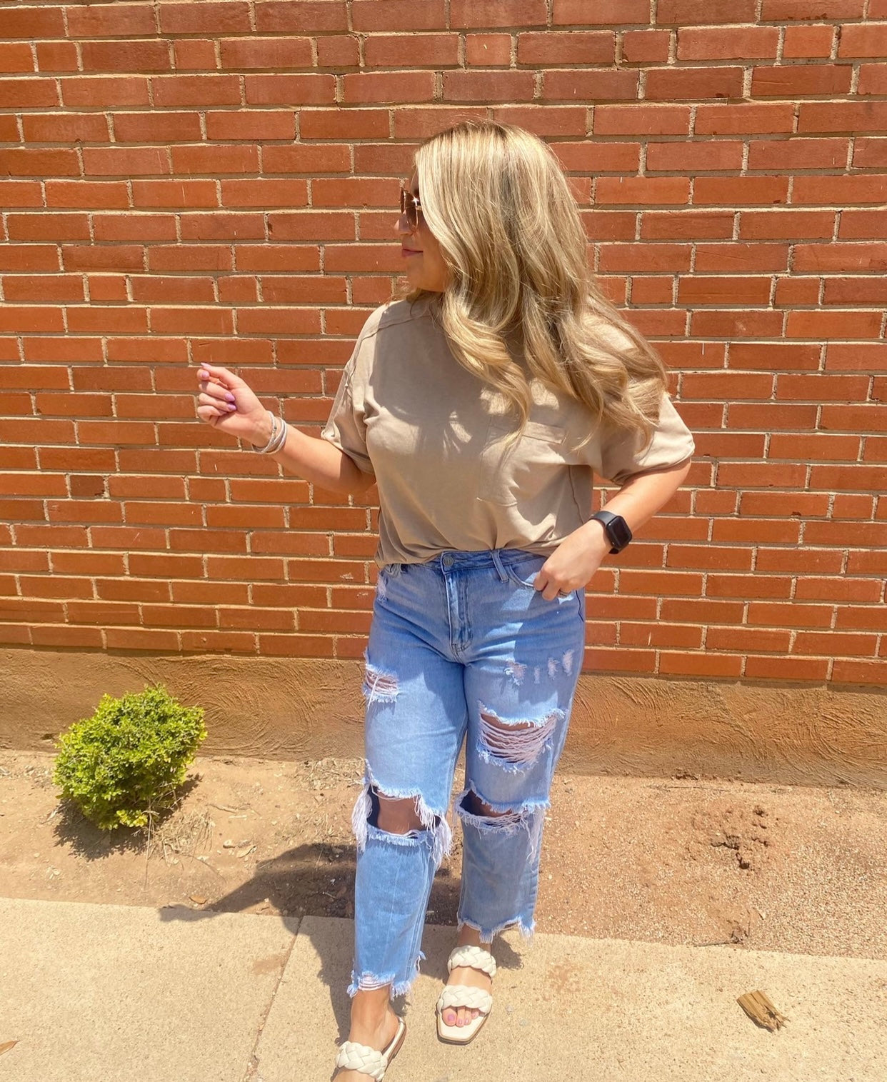 High Rise Distressed Mom Jeans